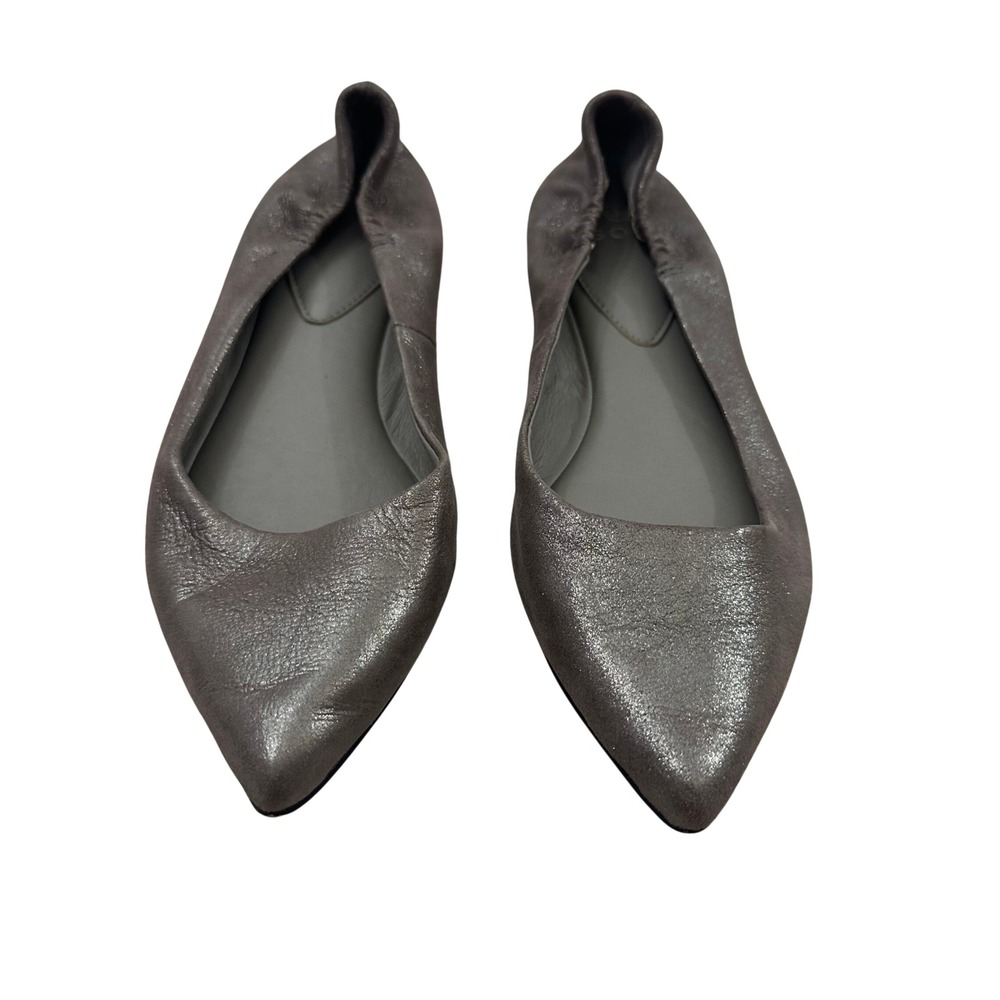 Isola Womens Pewter Metallic Leather Pointed Toe Ballet Flats Size 7 Slip On